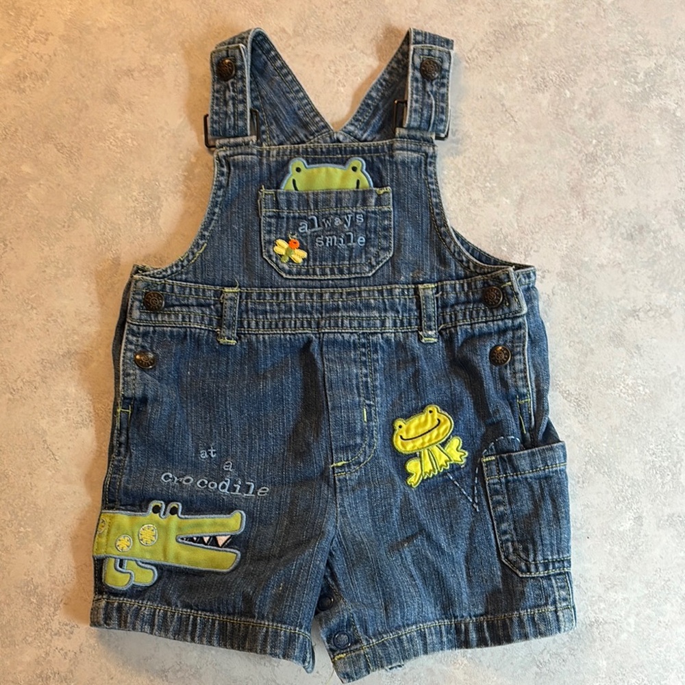 Koala Kids Blue Denim Overalls with Frog and Crocodile